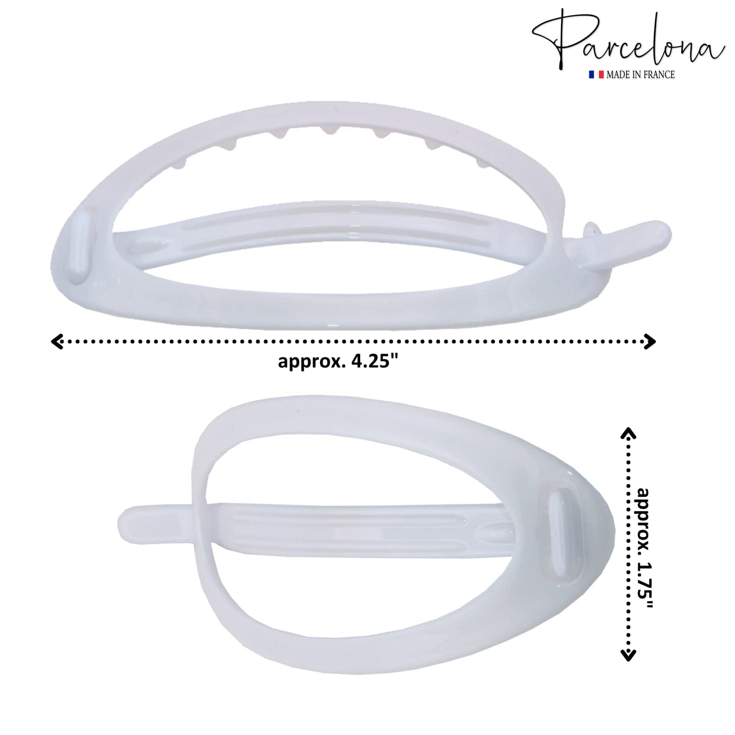 Parcelona French Oval Simple 4 1/4" Large Cellulose Acetate Metal Free Hair Barrette Clips Ponytail Non Slip Fashion Durable Styling Women Hair Accessories Hair Clip for Girls, Made in France(Solid