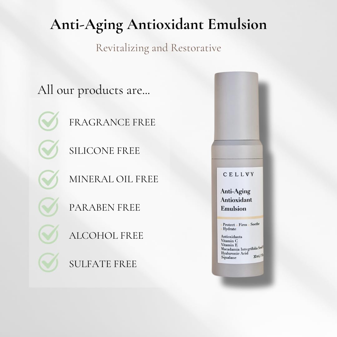 CELLVY Anti-Aging Antioxidant Emulsion with Hyaluronic Acid, Vitamin C & E, Hydrating, Nourishing, & Firming Face Lotion, Smooths Fine Lines & Wrinkles and Boosts Collagen Production