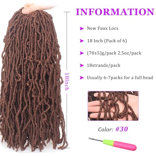 18 Inch 6 Packs New Faux locs Goddess Soft Locs Curly Wavy Crochet Braiding Hair Pre Looped Faux locs Crochet Hair Synthetic Extensions For Women(18 inch, 30#)