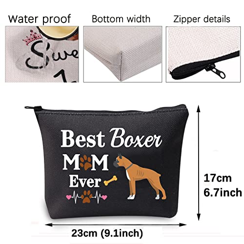 Boxer Mom Gifts Boxer Dog Makeup Bag Best Boxer Mom Ever Cosmetic Bag Boxer Lover Gifts for Boxer Owner Travel Bag Toiletry Bag Organizer Case Purse Pouch (Boxer Mom Bag Black)