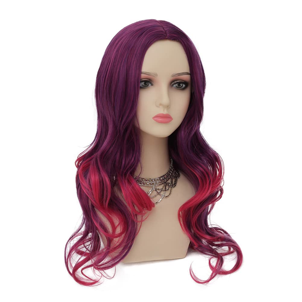 Dai Cloud Purple Ombre Wig for Women Long Curly Wave Synthetic Wigs Hair Colorful Wigs for Cosplay Party Wigs(Purple Ombre Hot Pink)