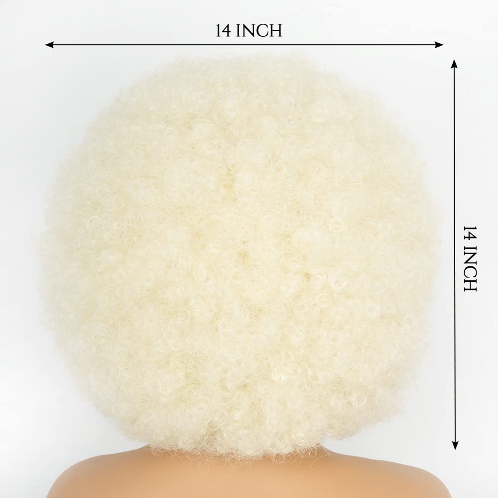 70's Afro Wig for Women, Platinum Blonde Short Afro Kinky Curly Wig, Glueless Synthetic Wig with Bangs, Puffy & Fluffy Bouncy Afro Wig for Daily Cosplay Party