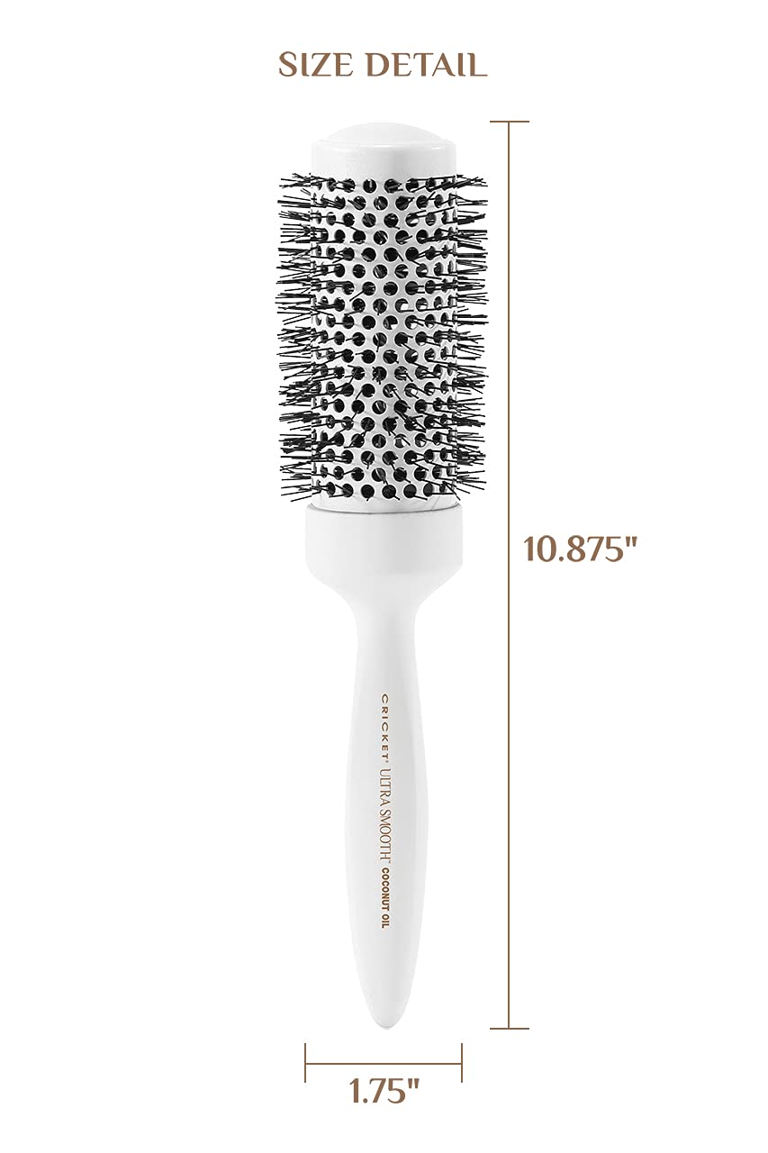 Cricket Ultra Smooth Coconut 1.75” Thermal Ceramic Barrel Hair Brush Anti-Static Heat-Resistant Hairbrush for Blow Drying, Curling and Styling All Hair Types White