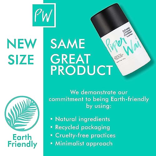 PiperWai Natural Deodorant w/Activated Charcoal | Odor Protection, Vegan, Aluminum Free, Shark Tank Product for Women & Men | Great for Travel, and Gifts | 50g Unscented Stick