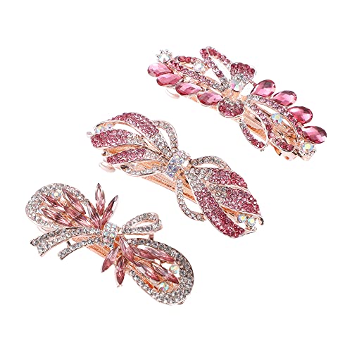 VOCOSTE 3 Pcs Hair Barrettes, Hair Accessories for Women, Sparkly Glitter, Rhinestones Hair Clips, Pink