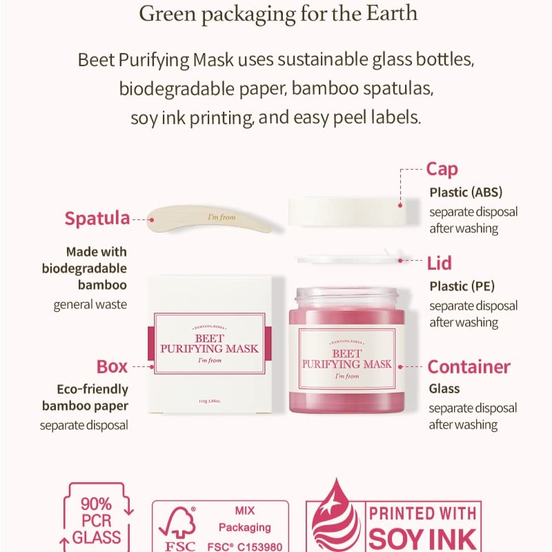 I’m From Beet Purifying Mask, Deep moisturizing wash-off clay mask,1.5% red beet enzyme, clean the pores and control sebum, soothing effect for dry, dull, sensitive skin - 3.88oz (110g)