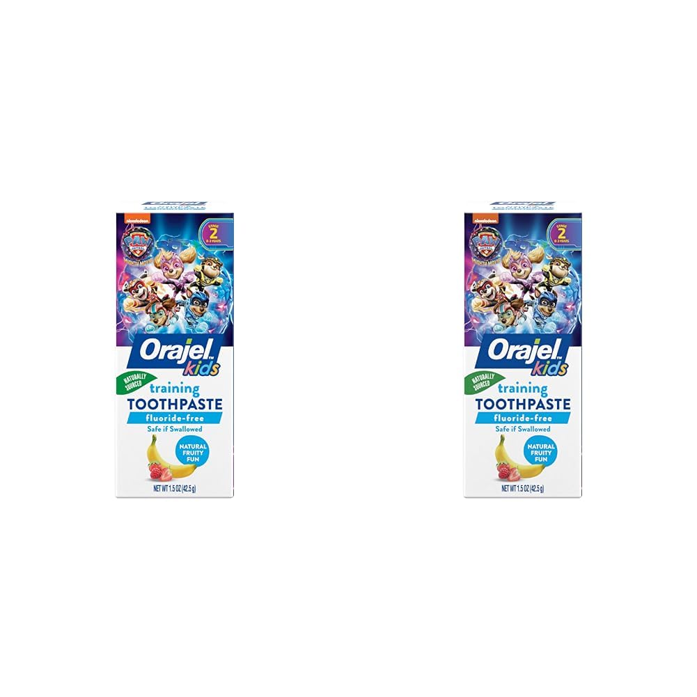 Orajel Kids Paw Patrol Fluoride-Free Training Toothpaste, Natural Fruity Fun Flavor, 1 Pediatrician Recommended, 1.5oz Tube (Pack of 2)