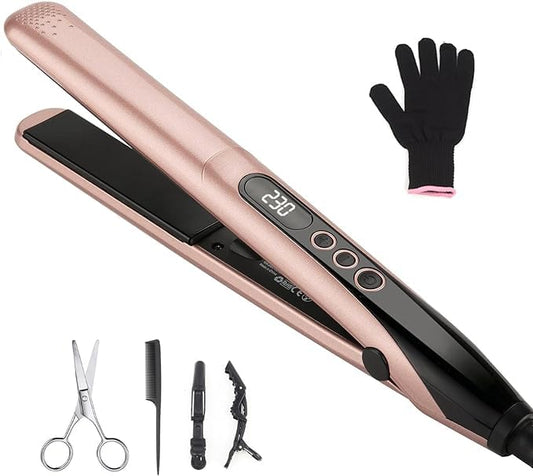 Hair Straightener, Professional Ceramic Plates Straightener for Women Hair Flat Iron and Curler 2 in 1 (Rose Gold)