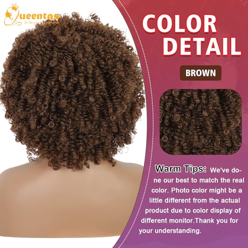 QUEENTAS Curly Afro Wigs for Women Disco Wigs 70's for Women Brown Afro Wig Synthetic Hair (Brown)