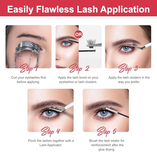 CAELYMINE Lash Extension Kit for Beginners Lash Clusters Kit with Lash Glue Remover Lash Kit Bond and Seal Individual Lashes Kit Eyelash Applicator (CT50 10-16 Mix)