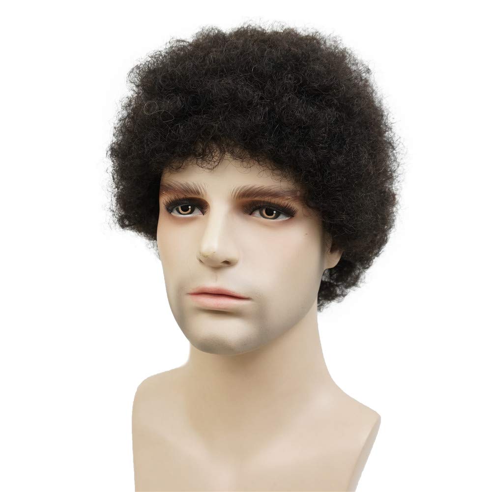 Aimole Afro Short Curly Wigs 100% Human Hair Wig for Black Women or Men African American Full Wig (1B)