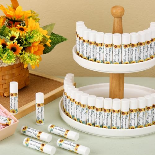 Siifert 50 Pcs Wedding Bridal Shower Lip Balm Bulk Sunflower Wedding Bachelorette Favor Vanilla Lip Balm Favors Chapped Sticks Pack Bulk Bridesmaid Gifts Small Thank You Gifts for Women Guests