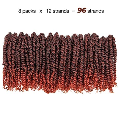 Passion Twist Crochet Hair 8 Packs 12 inch Pre-twisted Short Bohemian Braids Synthetic Pre Looped Passion Twist Hair Extensions (12" T350, 8P)