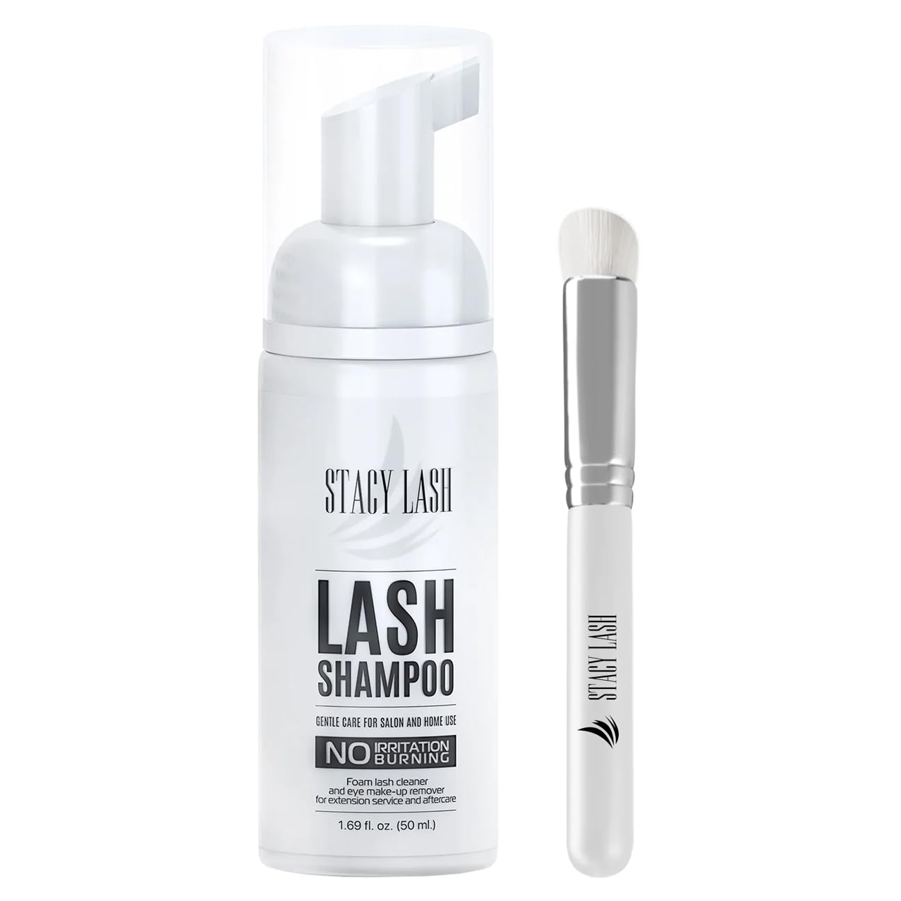 STACY LASH Eyelash Extension Shampoo + Brush / 1.69 fl.oz / 50ml / Eyelid Foaming Cleanser/Wash for Extensions & Natural Lashes/Safe Makeup Remover/Supplies for Professional & Home Use