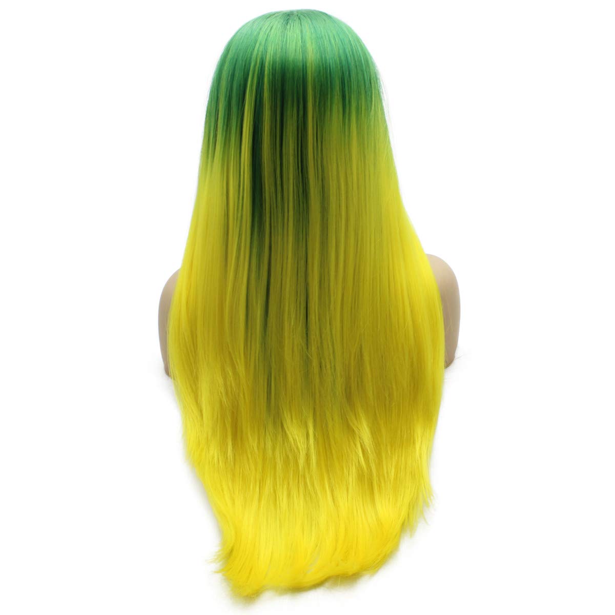 iwonawig Long Green Yellow Ombre Synthetic Lace Front Hair Wig Straight Halloween Party Wig