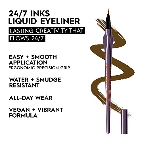 URBAN DECAY 24/7 Inks Liquid Eyeliner Pen (Whiskey - Matte Dark Brown, Brush Tip Eye Liner), Water-Resistant, Smudge-Resistant, Vibrant Colored Liner, Ergonomic Precision Grip, Vegan - 0.01 fl oz