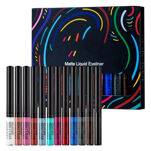 MAEPEOR 12 Color Matte Liquid Eyeliner Set Smooth Pigmented Colorful Eyeliner Line Pen Waterproof Smudgeproof Long Lasting Eyeliner Eyeliner Eye Makeup Gift Kit for Women and Girls (Set 02)