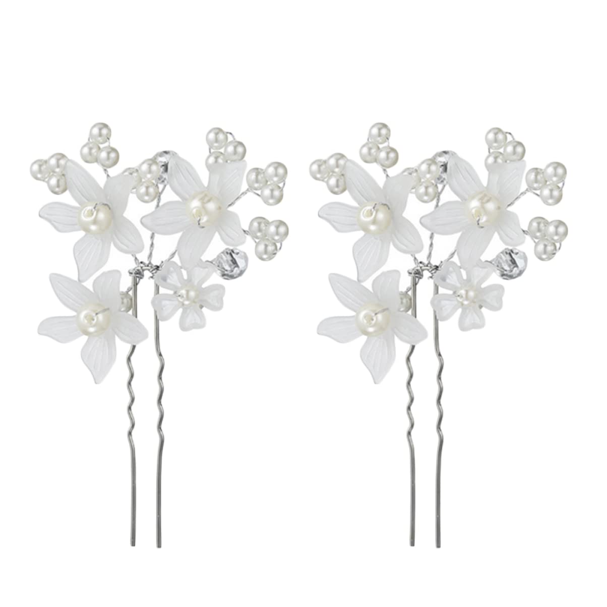 LALAFINA 12Pcs Flower Bridal Hair Pins White Flower U Shape Hairpins Pearl Bridal Hair Pins Bride Hair Piece Wedding Hair Accessories for Bridal Women