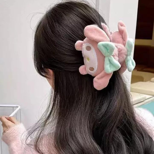 San-rio Hair Claw Clip Kawaii Pom Purin Plush Hair Bow Clip Hair Barrettes for Girls Women Thick Thin Long Hair Cute Cartoon Hairpins Hair Accessories