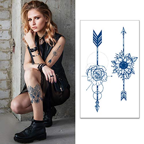 Aresvns Temporary Tattoo for Men & Women,Semi-Permanent Tattoos Waterproof and Long-Lasting 2 Weeks,Dark Blue Realistic Fake Tattoos Christmas Gift