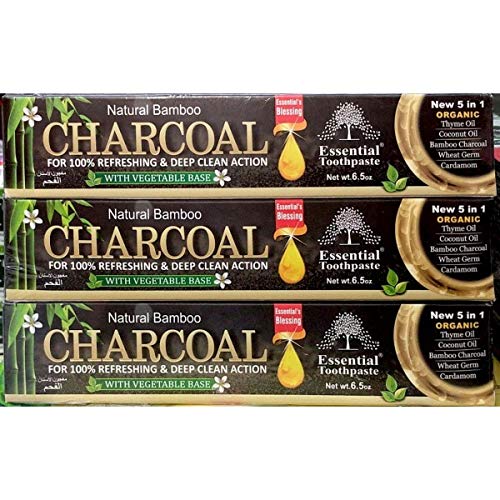 Natural Bamboo Activated Charcoal Essential Toothpaste (100% Fluoride Free) (3 Tubes)