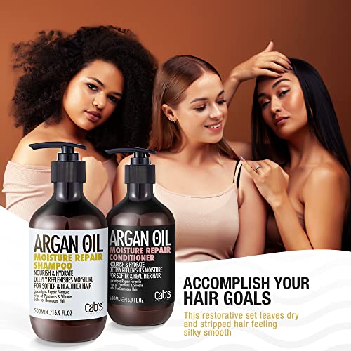 Cab's Argan Oil Shampoo and Conditioner Set for Women and Men - Best Gift for Damaged, Thinning Hair, Curly or Frizzy Hair - Paraben Free 2 x 16.9 fl oz