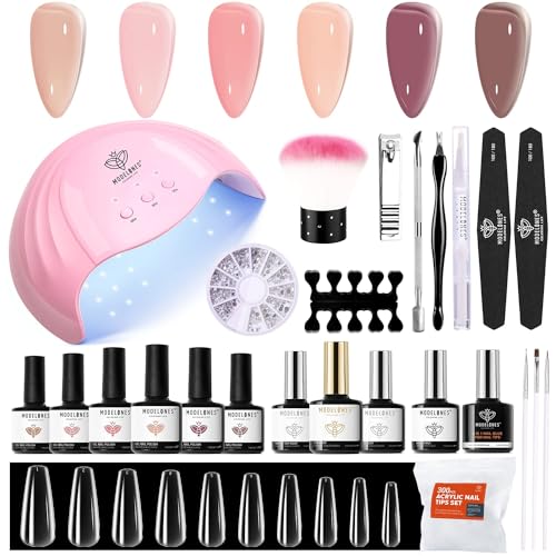 Modelones Gel Nail Polish Kit with U V Light 48W, 6 Colors summer Shellac Soak Off Nail Gel Polish Manicure Set with LED Lamp Top & Base Coat Starter Kit Professional for Women DIY at Home Salon Gift