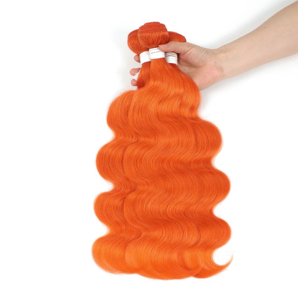 REMY HAIR 100% Human Hair Bundles Body Wave Orange Hair Extensions Sew in Hair One Bundle 18 Inch Weave Bundles for Black White Women