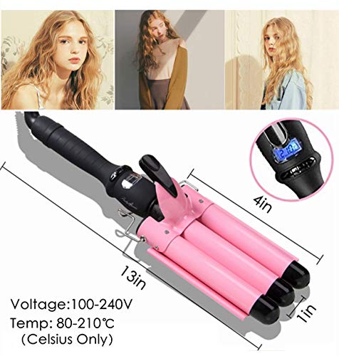 3 Barrel Curling Iron Wand 1 inch Ceramic Tourmaline Triple Barrels Beach Hair Waver Curler for Deep Waves,LCD Temperature Display Crimper Fast Heating Hair Curlers Adjustable from 80℃ to 210℃