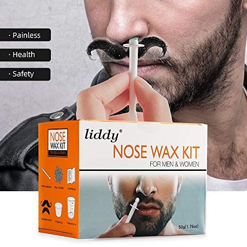 Nose Wax Kit Nose Hair Removal Waxing, 100g Wax, 20 Applicators, 8 Mustache Stickers, 10 Little Cups for Removing Nose Eyebrow Hair, Safe Quick