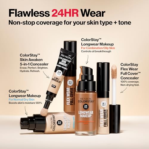 Revlon Liquid Foundation, ColorStay Face Makeup for Normal & Dry Skin, SPF 20, Longwear Medium-Full Coverage with Natural Finish, Oil Free, 295 Dune, 1 Fl Oz