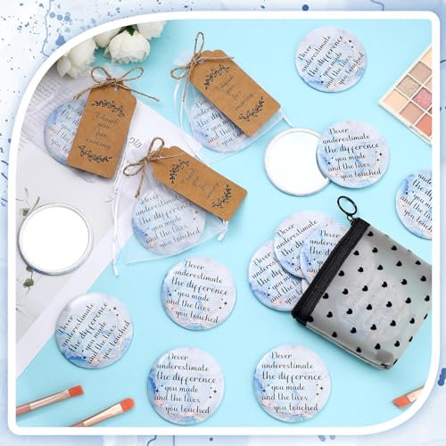 Tradder 50 Sets Inspirational Appreciation Gifts Compact Mirrors Bulk Employee Appreciation Gifts for Women Gift Sets Pocket Makeup Mirrors for Bachelorette Bridal Souvenir Gift (Gold and Blue)