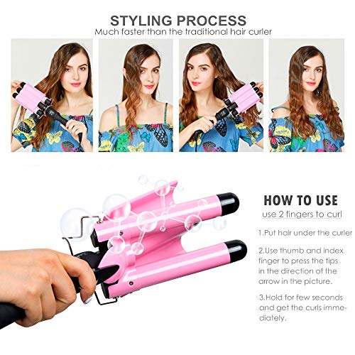 3 Barrel Curling Iron Wand 1 inch Ceramic Tourmaline Triple Barrels Beach Hair Waver Curler for Deep Waves,LCD Temperature Display Crimper Fast Heating Hair Curlers Adjustable from 80℃ to 210℃