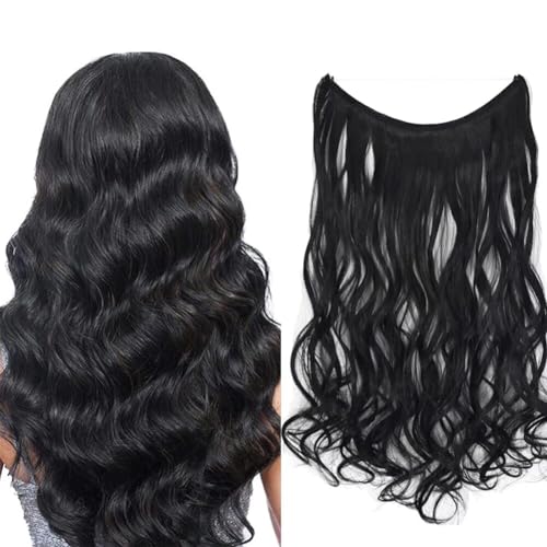 iLUU Hidden Wire Hair Extensions Long Curly Wavy Synthetic Hairpieces Heat Resistent Invisible Wire Natural Hair Extensions, 18"/80g #22/613 Medium Blonde and Bleach Blonde Hairpiece Wig