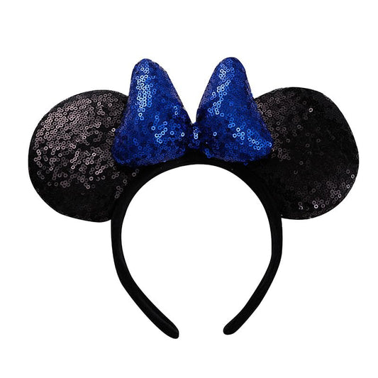 YOVECATHOU Mouse Deluxe Ear Bow Headbands Sequins Hairbands Women Hair Accessories For Cosplay Costume Party (Black Royal Blue)