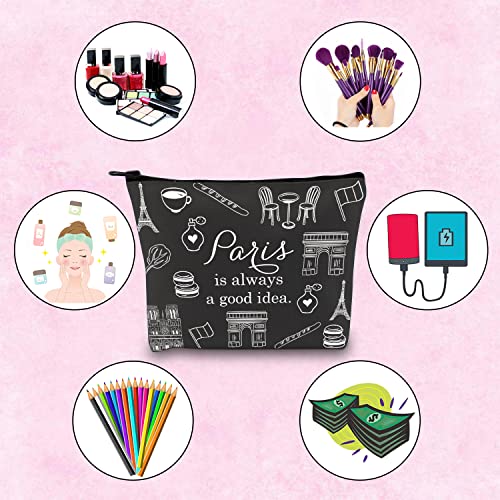 Paris Travel Gift Paris City Skyline Paris Is Always A Good Idea Zipper Pouch Makeup Bag (BLK-Paris)