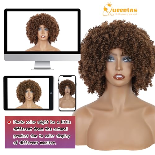 QUEENTAS Curly Afro Wigs for Women Disco Wigs 70's for Women Brown Afro Wig Synthetic Hair (Brown)