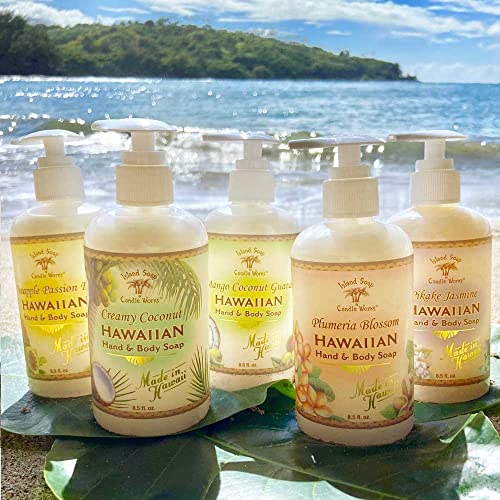 Island Soap & Candle Works Botanical Liquid Hand Soap - Vegan Hand Soap for Men and Women - Luxury Skincare for Bathroom - Hawaiian Gifts for Sensitive Skin - Creamy Coconut - 8.5 Ounce Bottle