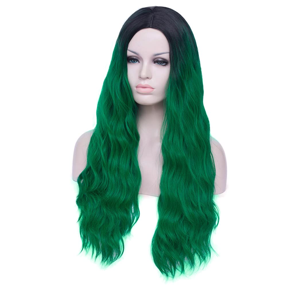 Mildiso Green Wigs for Women 26" Long Ombre Green Hair Wig Curly Wavy Cute Soft Wigs for St Patricks Day Party M109GR