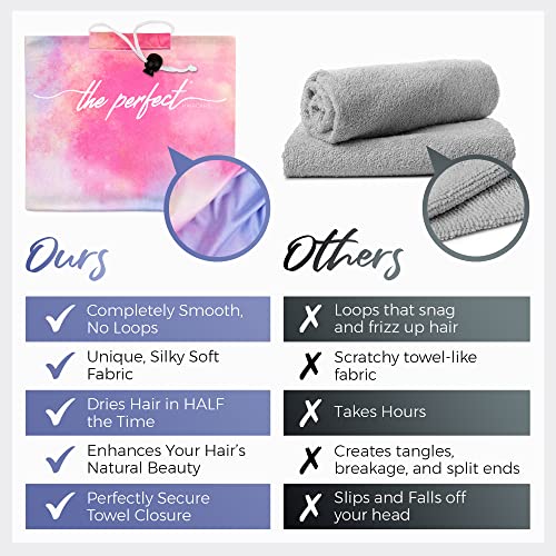 Microfiber Hair Towel Wrap for Women - Gift and Travel - Smooth like Silk - Curly, Wavy, Straight Hair Girls - Plopping Essential - Anti-Frizz, Fast Drying, Works Better than a Cotton T-Shirt