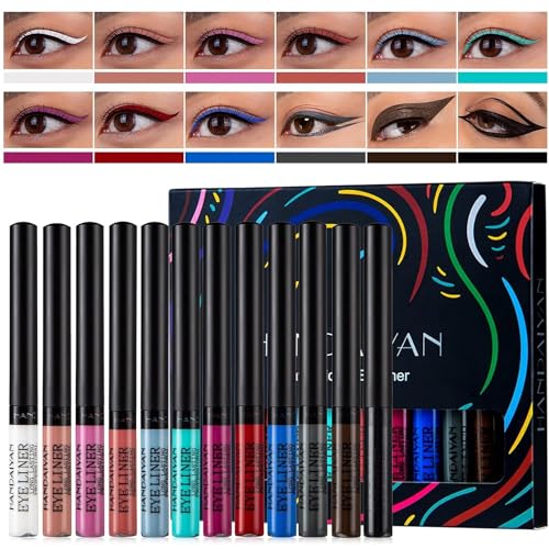 MAEPEOR 12 Color Matte Liquid Eyeliner Set Smooth Pigmented Colorful Eyeliner Line Pen Waterproof Smudgeproof Long Lasting Eyeliner Eyeliner Eye Makeup Gift Kit for Women and Girls (Set 02)