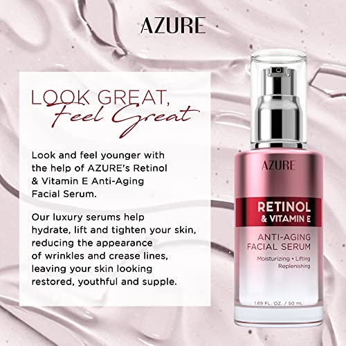 AZURE Retinol & Vitamin E Anti Aging Facial Serum - Lifting, Replenishing & Moisturizing Face Serums - Reduces Wrinkles, Fine Lines & Creases, Tones & Repairs Skin - Made in Korea - 50mL / 1.69 fl.oz.