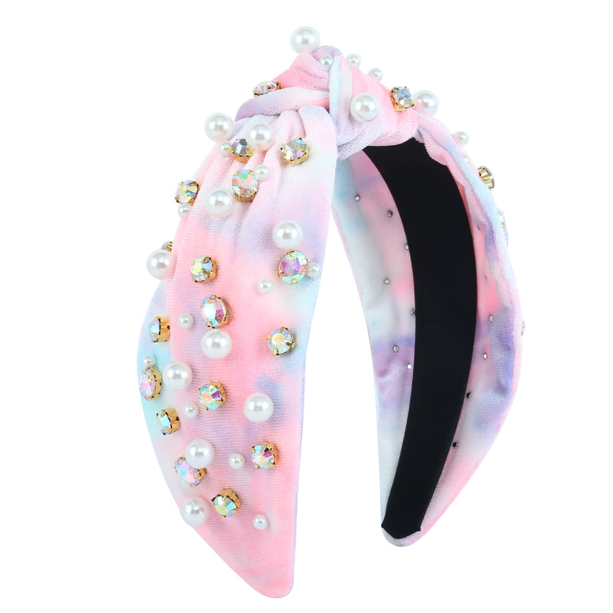 FEDANS Knotted Headbands for Women Pearl Rhinestone Crystal Embellished Pink Green Velvet Fashion Elegant Ladies Hair Accessories