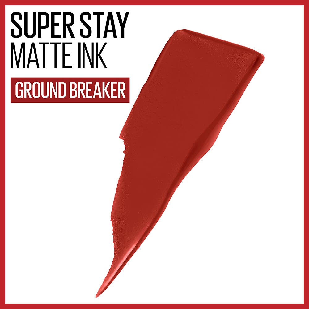 Maybelline Super Stay Matte Ink Liquid Lipstick Makeup, Long Lasting High Impact Color, Up to 16H Wear, Ground-Breaker, Maple Leaf Red, 1 Count