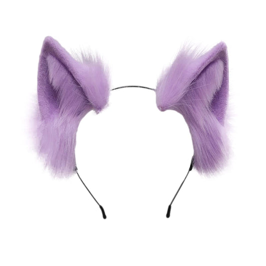 Jilneed Cat Ears Headband for Women Girls Cosplay Costume Party Headbands Cute Faux Fur Hair Accessories (Purple)