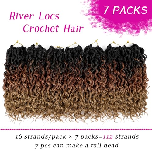 Goddess Locs Crochet Hair 10 Inch, 7 Packs Faux Locs Crochet Hair for Black Women, Boho Locs Crochet Braids Pre Looped River Locs Crochet Hair with Curly Ends (10 Inch 7 Packs, 1B/30/27)