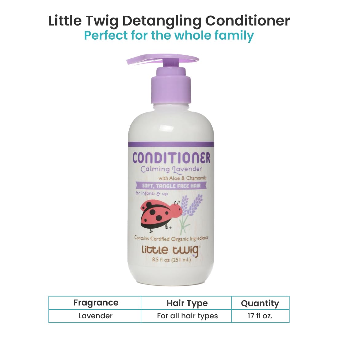 Little Twig Detangling Conditioner, Natural Conditioner with Plant Derived Formula, Hair Conditioner with Essential Oils and Extracts, Suitable for Whole Family, Lavender, 17 fl oz.