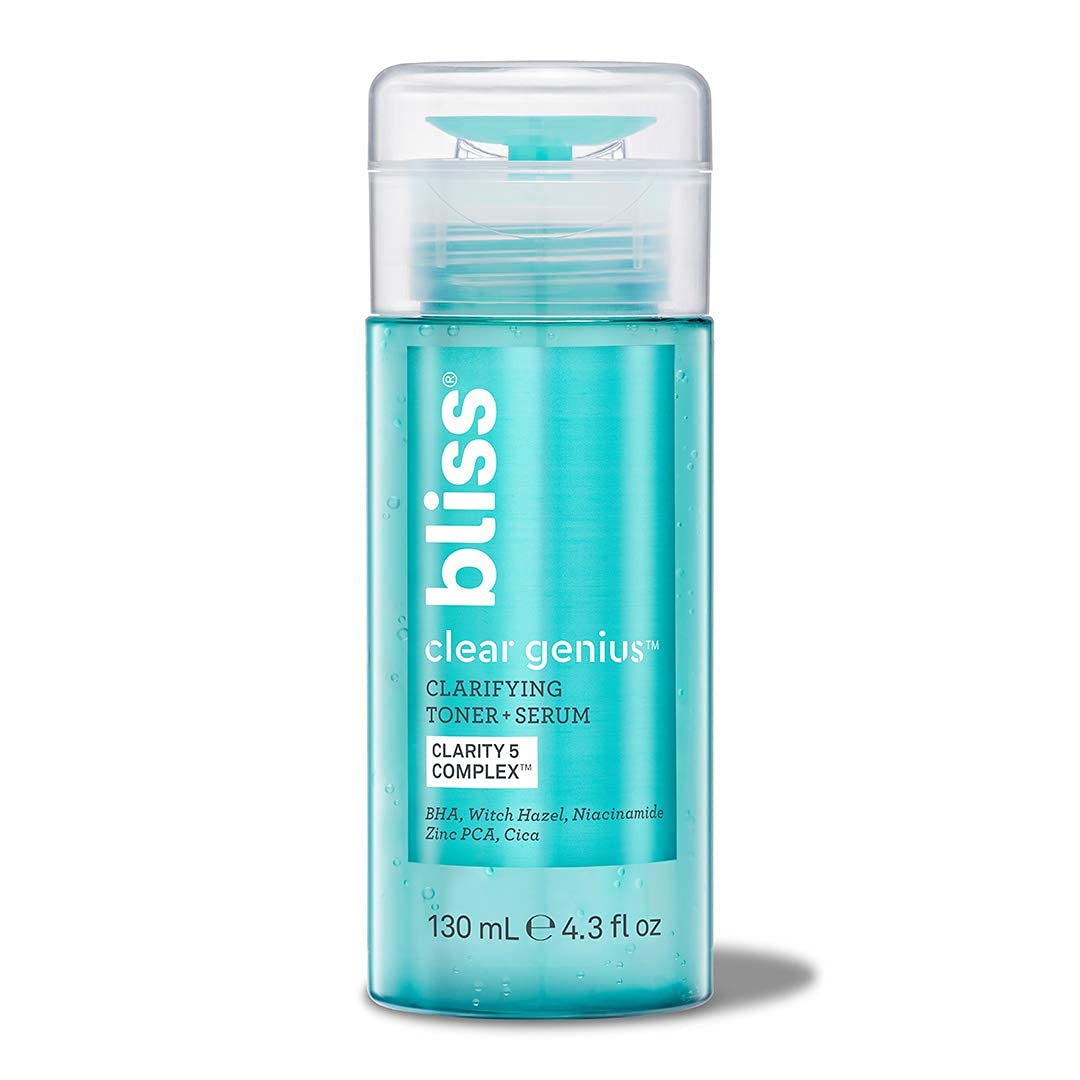 Bliss Clear Genius Clarifying Toner + Serum - 4.3 Fl Oz - Purifies Pores, Tones, Calms & Clears Skin - Salicylic Acid, Niacinamide & Witch Hazel - Clean Paraben Free - Vegan & Cruelty-Free