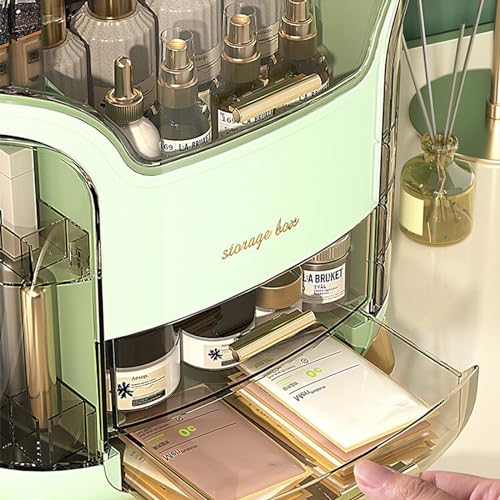 Makeup Organizer & Skincare Organizers, Cosmetic Organizer Box for Countertop with Lid & Drawers, Make Up Storage Organizer with Waterproof & Dustproof Cover, Birthday Gifts for Vanity Women Girls