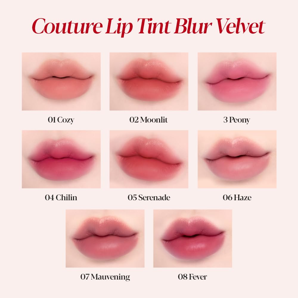 Espoir Couture Lip Tint Blur Velvet #1 Cozy 0.19oz | Natural Blurry Color Liquid Lipstick | Long-Lasting Smudge-Proof Fixing Lip Stain | Lightweight Matte Finish without Oil | Korean Lip Makeup